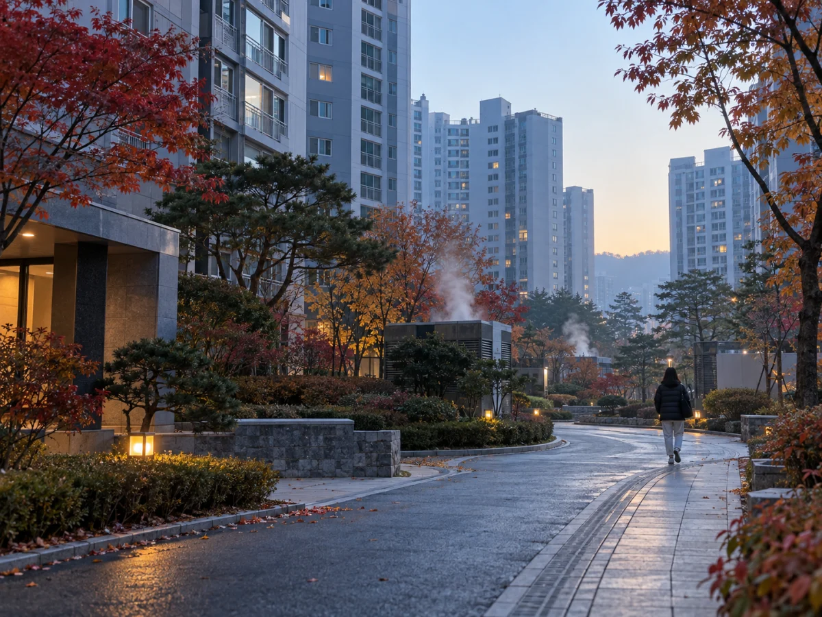 영상 기온에도 한파주의보가 내린 이른 아침 아파트 단지